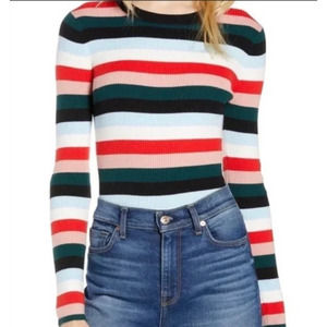 HALOGEN Nordstrom Multi Color Striped Ribbed Long Sleeve Shirt Large